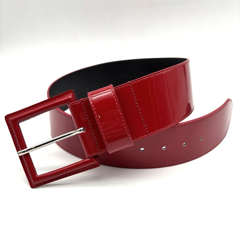 NEW Vtg B-Low the Belt Red Patent Genuine Leather Wide Waist Belt S 28-32